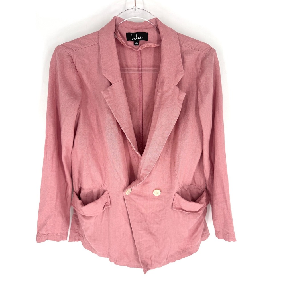 Lulus‎ Womens Pink Linen Blend Double Button Blazer Jacket Size S Notch Lapel